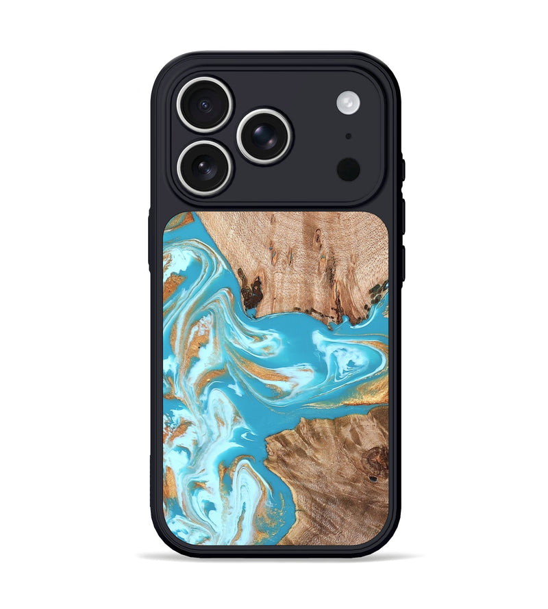 iPhone 17 Pro Wood Phone Case - Ariana (Teal & Gold, 827433)
