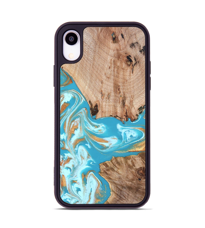 iPhone Xr Wood Phone Case - Ariana (Teal & Gold, 827433)