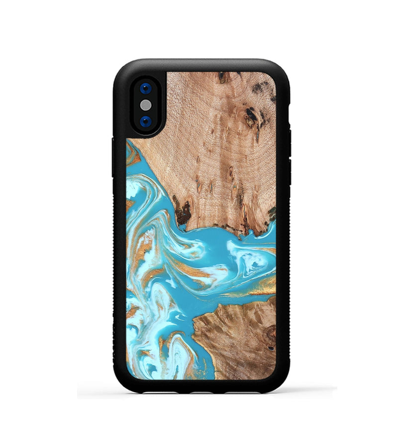 iPhone Xs Wood Phone Case - Ariana (Teal & Gold, 827433)