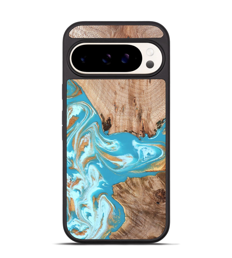 Pixel 9 Wood Phone Case - Ariana (Teal & Gold, 827433)