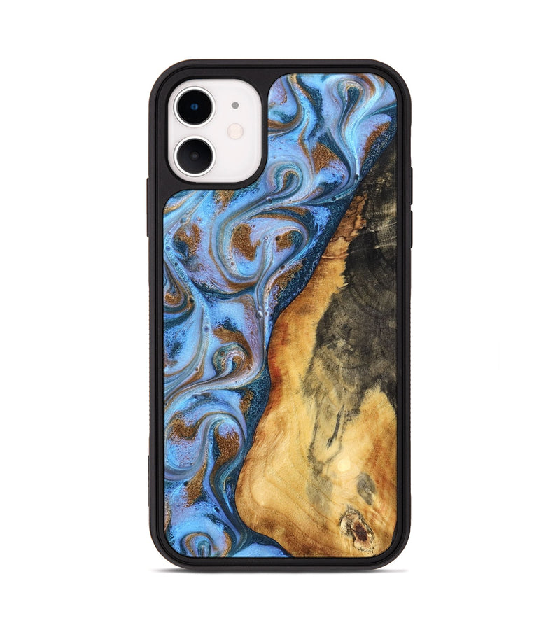 iPhone 11 Wood Phone Case - Dejah (Teal & Gold, 827434)