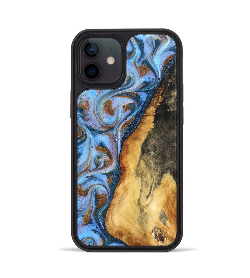 iPhone 12 Wood Phone Case - Dejah (Teal & Gold, 827434)
