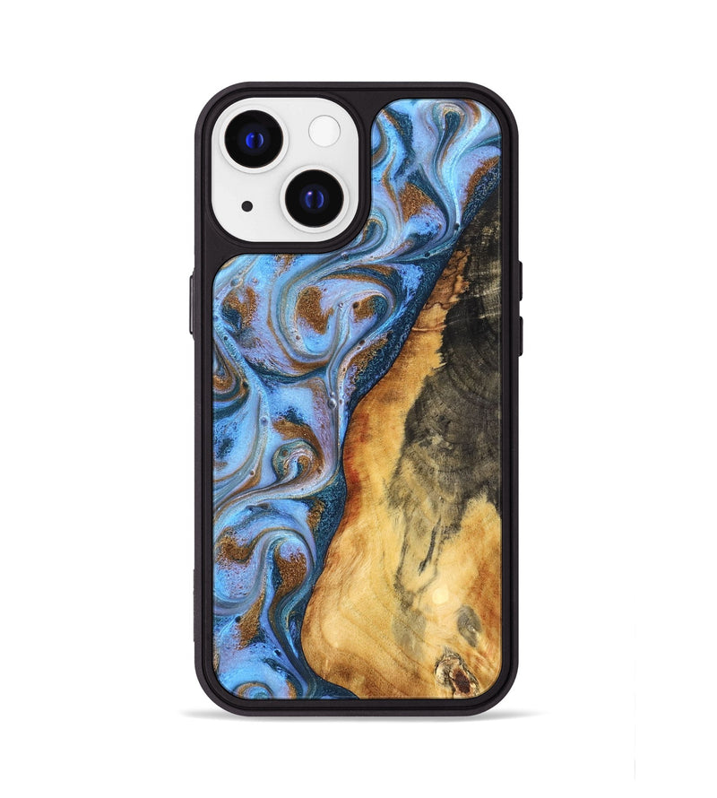 iPhone 13 Wood Phone Case - Dejah (Teal & Gold, 827434)