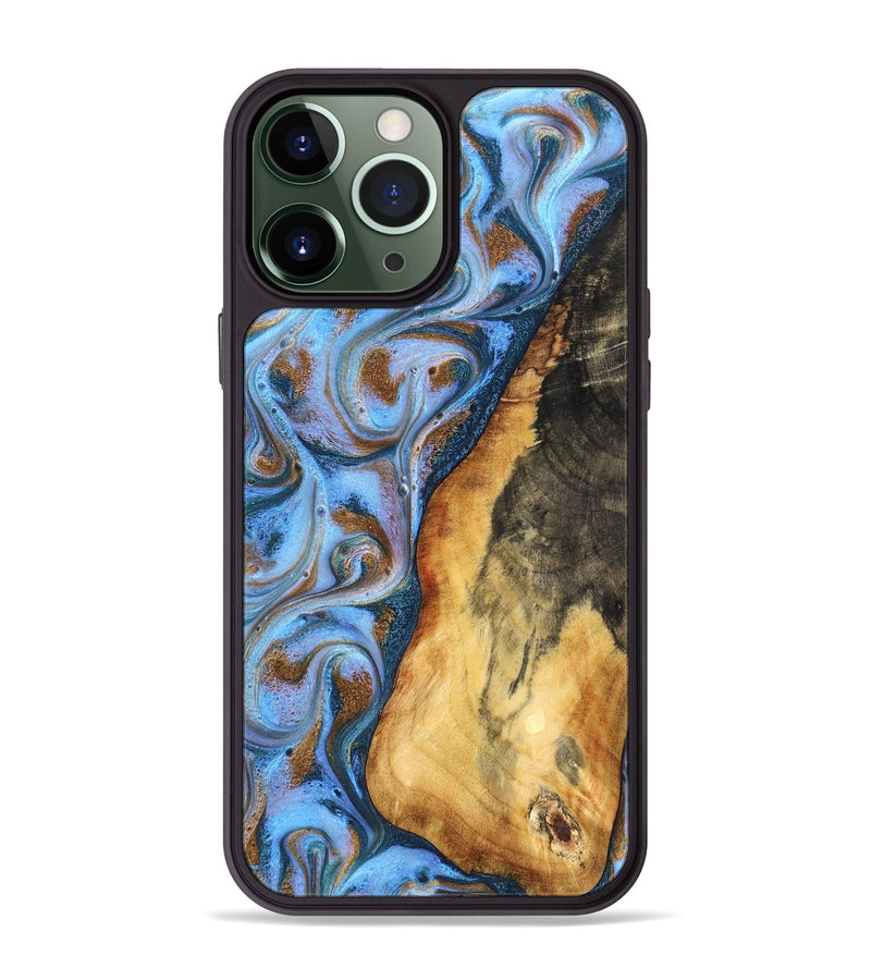 iPhone 13 Pro Max Wood Phone Case - Dejah (Teal & Gold, 827434)