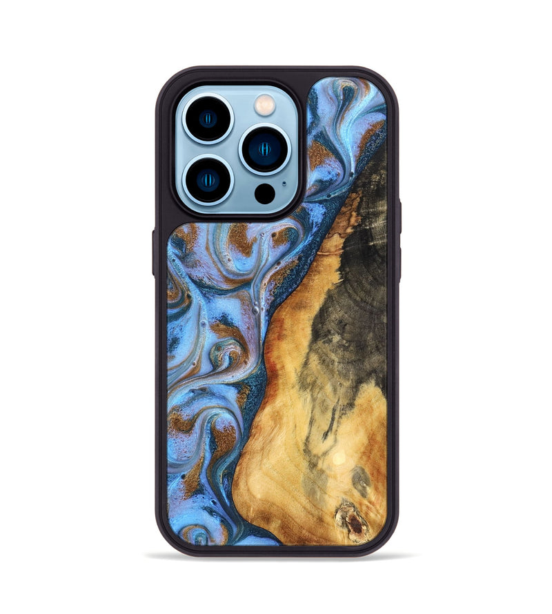 iPhone 14 Pro Wood Phone Case - Dejah (Teal & Gold, 827434)