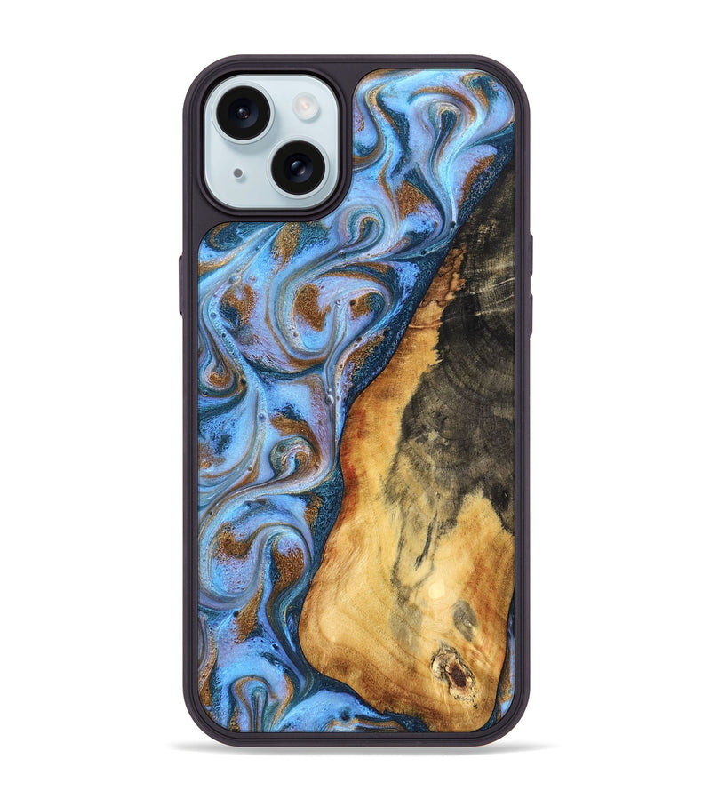 iPhone 15 Plus Wood Phone Case - Dejah (Teal & Gold, 827434)