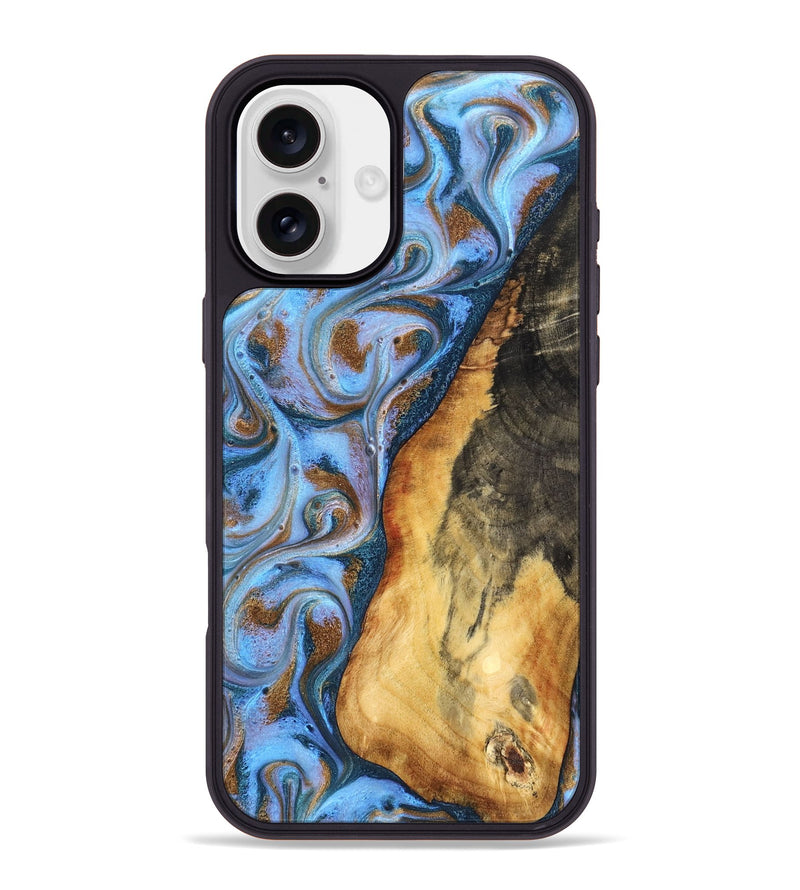 iPhone 16 Plus Wood Phone Case - Dejah (Teal & Gold, 827434)
