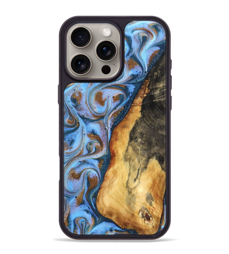 iPhone 16 Pro Max Wood Phone Case - Dejah (Teal & Gold, 827434)