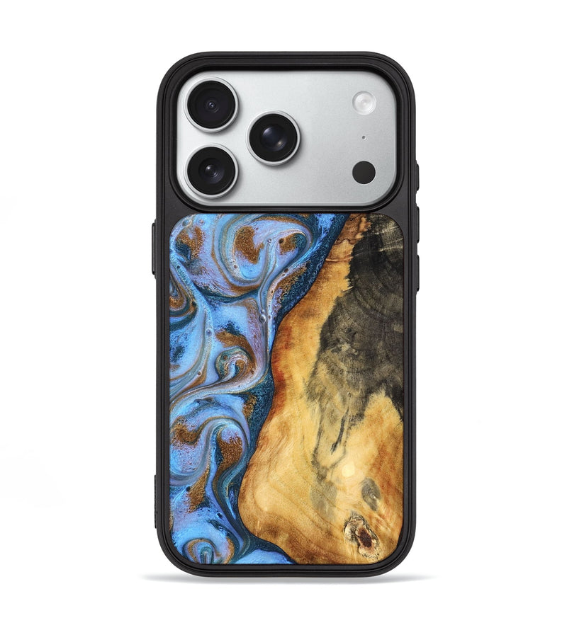 iPhone 18 Pro Wood Phone Case - Dejah (Teal & Gold, 827434)