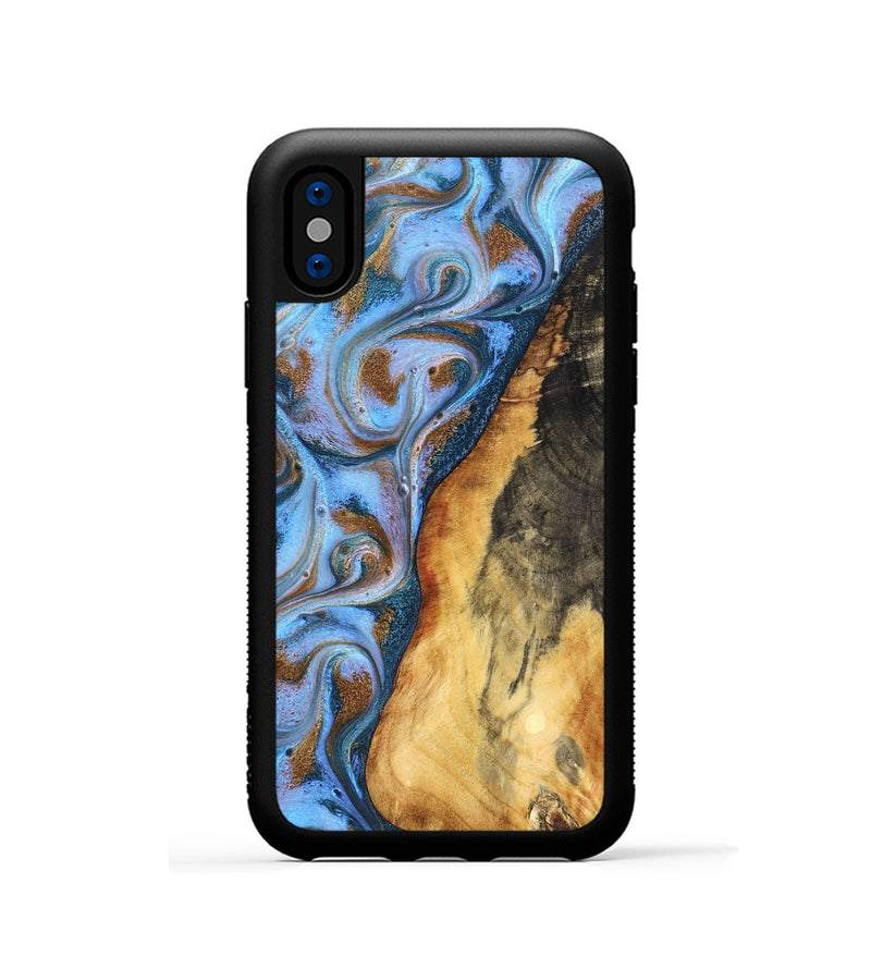 iPhone Xs Wood Phone Case - Dejah (Teal & Gold, 827434)