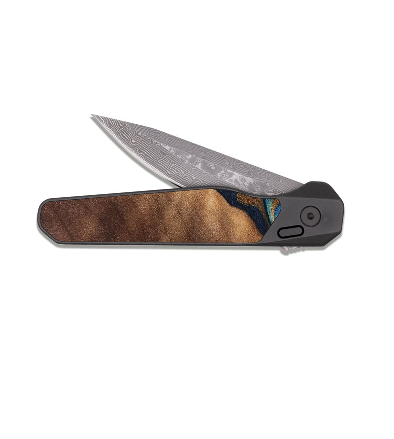 EDC Dark Damascus Wood Pocket Knife - Marilee (Teal & Gold, 827435)
