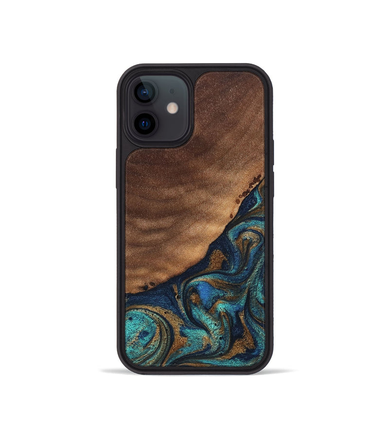 iPhone 12 mini Wood Phone Case - Marilee (Teal & Gold, 827435)
