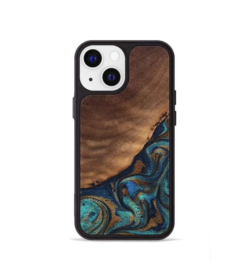 iPhone 13 mini Wood Phone Case - Marilee (Teal & Gold, 827435)