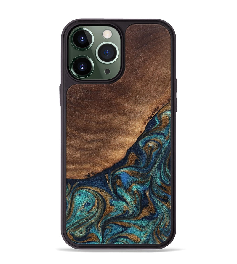iPhone 13 Pro Max Wood Phone Case - Marilee (Teal & Gold, 827435)