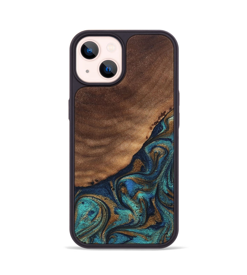 iPhone 14 Wood Phone Case - Marilee (Teal & Gold, 827435)