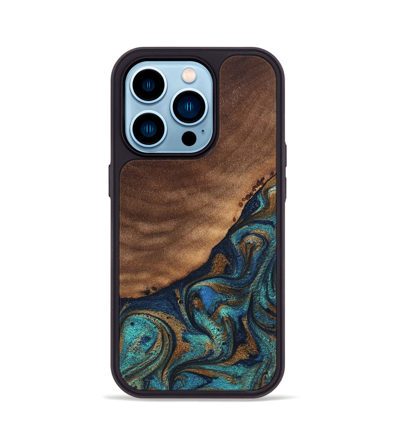 iPhone 14 Pro Wood Phone Case - Marilee (Teal & Gold, 827435)