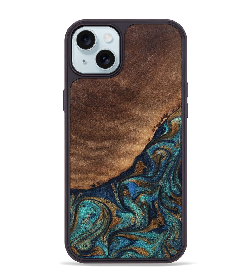 iPhone 15 Plus Wood Phone Case - Marilee (Teal & Gold, 827435)