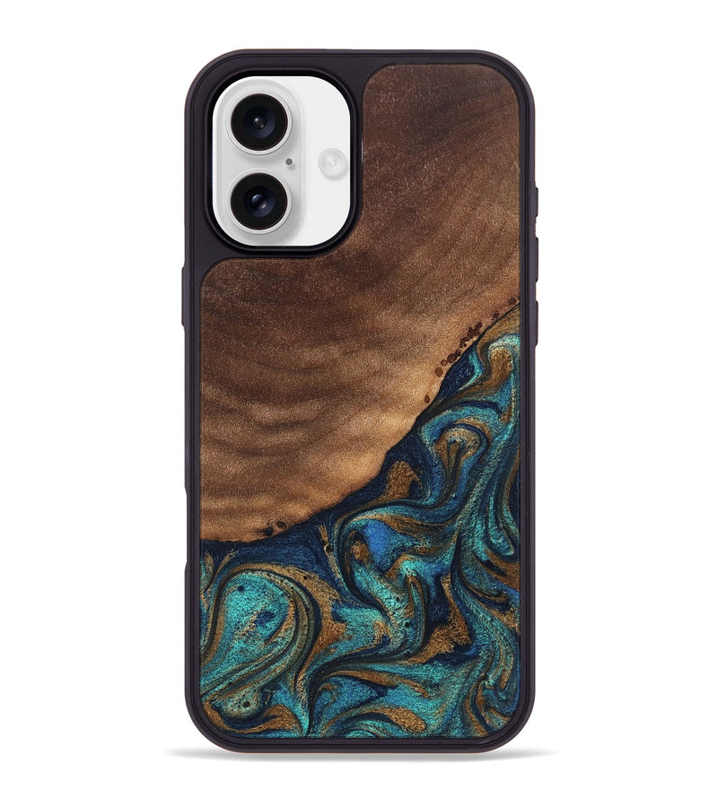 iPhone 16 Plus Wood Phone Case - Marilee (Teal & Gold, 827435)