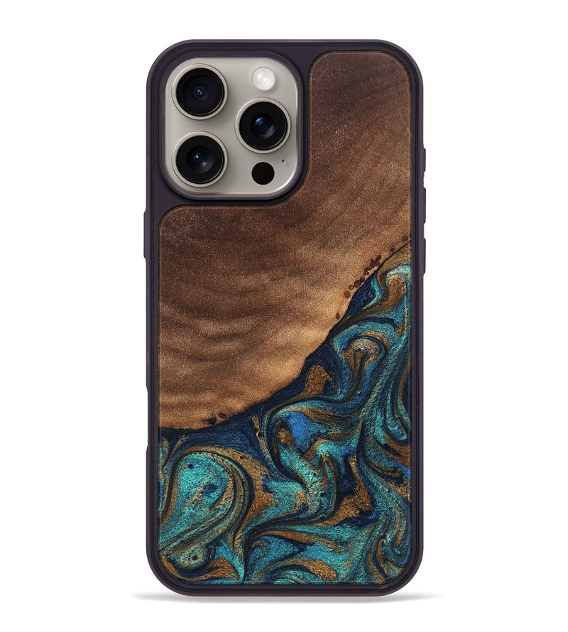 iPhone 16 Pro Max Wood Phone Case - Marilee (Teal & Gold, 827435)