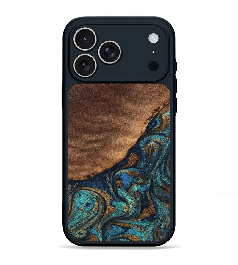 iPhone 17 Pro Max Wood Phone Case - Marilee (Teal & Gold, 827435)