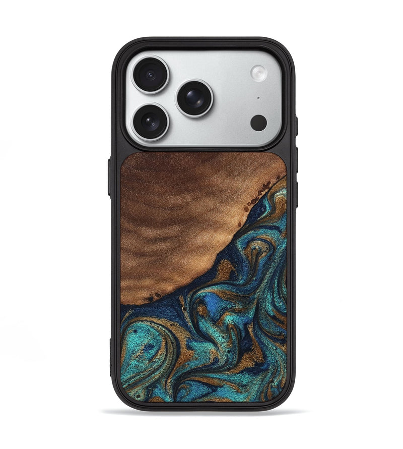 iPhone 18 Pro Wood Phone Case - Marilee (Teal & Gold, 827435)