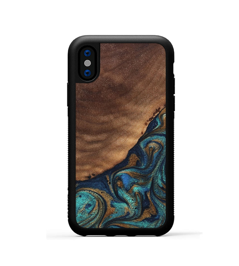 iPhone Xs Wood Phone Case - Marilee (Teal & Gold, 827435)