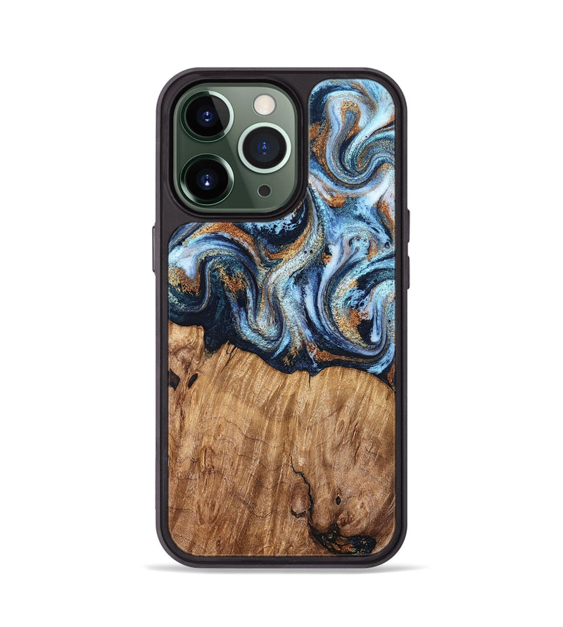 iPhone 13 Pro Wood Phone Case - Mammie (Teal & Gold, 827486)