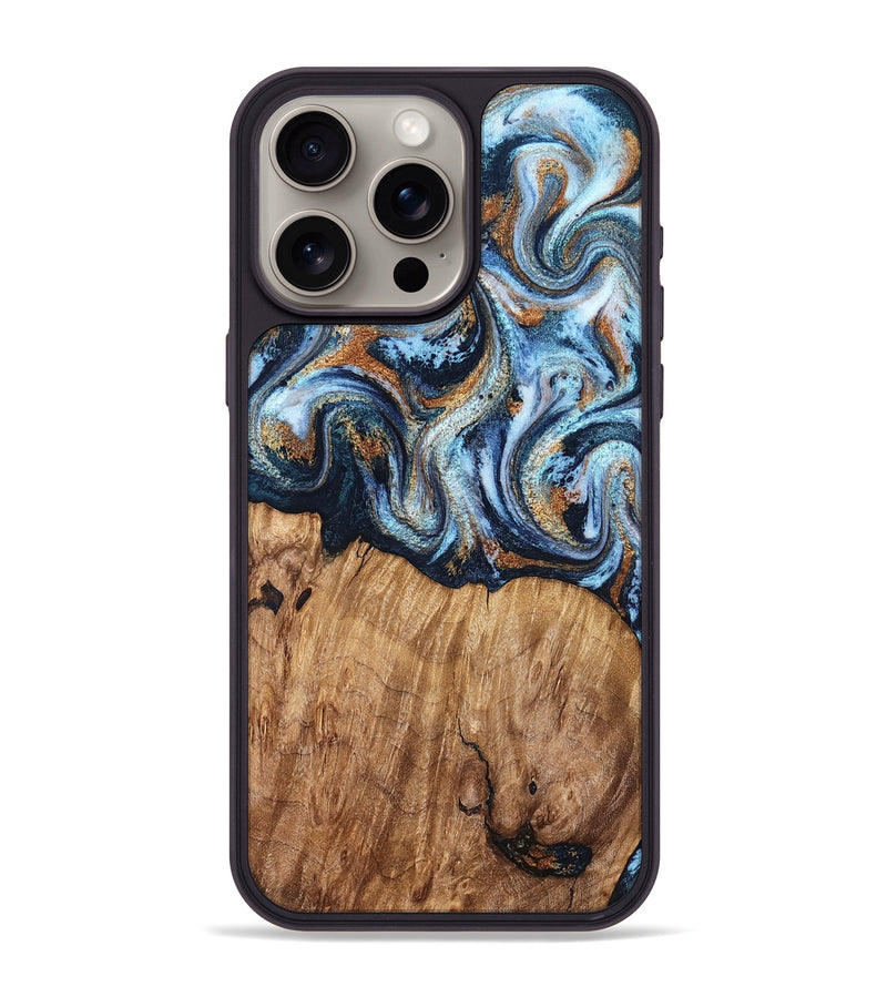 iPhone 15 Pro Max Wood Phone Case - Mammie (Teal & Gold, 827486)