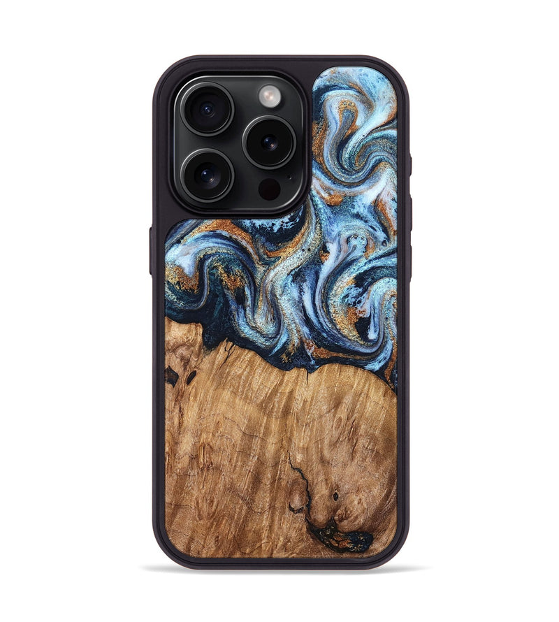 iPhone 15 Pro Wood Phone Case - Mammie (Teal & Gold, 827486)