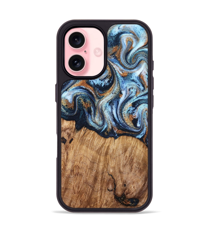 iPhone 16 Wood Phone Case - Mammie (Teal & Gold, 827486)