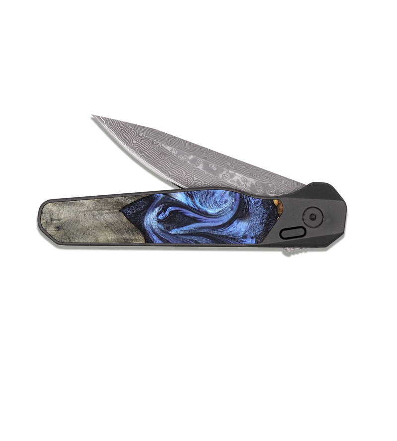 EDC Dark Damascus Wood Pocket Knife - Jasmyn (Blue, 827493)