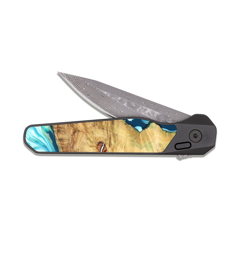 EDC Dark Damascus Wood Pocket Knife - Jesiah (Blue, 827494)