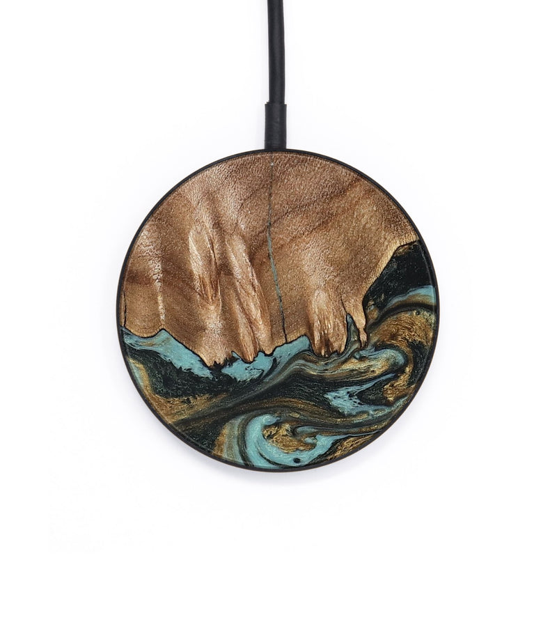 Circle Wood Wireless Charger - Mittie (Teal & Gold, 827495)