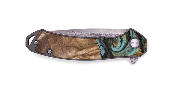 EDC Wood Pocket Knife - Mittie (Teal & Gold, 827495)