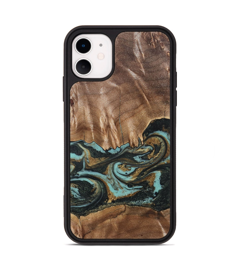 iPhone 11 Wood Phone Case - Mittie (Teal & Gold, 827495)