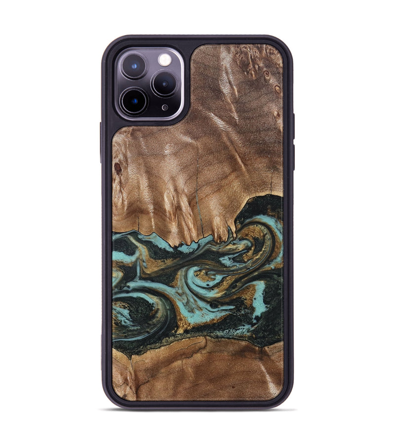 iPhone 11 Pro Max Wood Phone Case - Mittie (Teal & Gold, 827495)