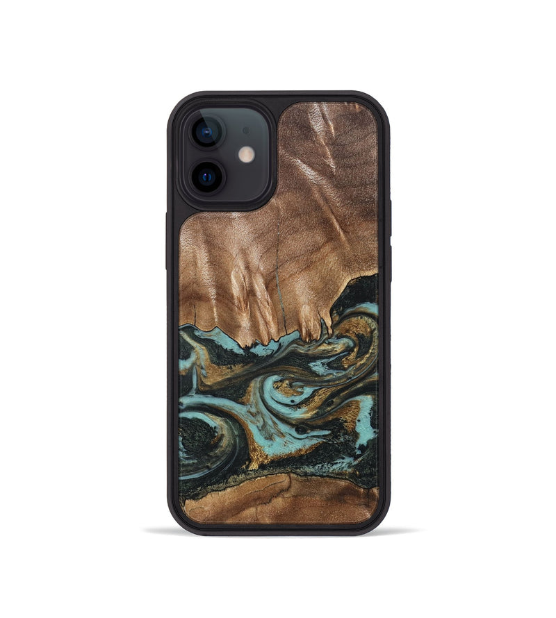 iPhone 12 mini Wood Phone Case - Mittie (Teal & Gold, 827495)