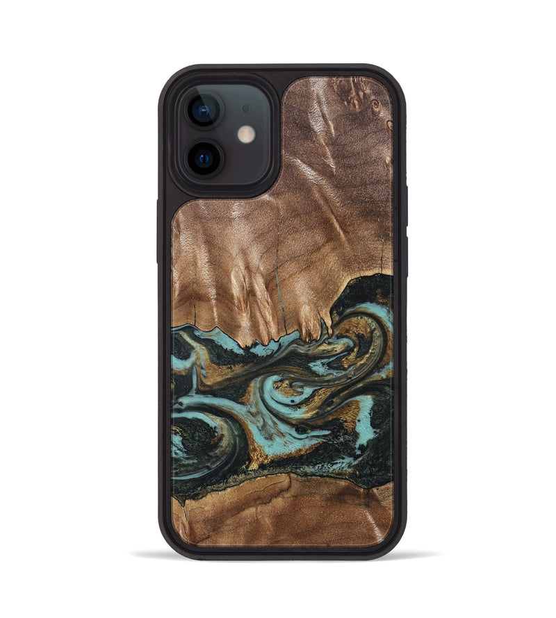 iPhone 12 Wood Phone Case - Mittie (Teal & Gold, 827495)