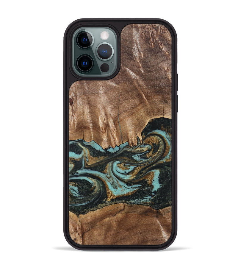 iPhone 12 Pro Max Wood Phone Case - Mittie (Teal & Gold, 827495)