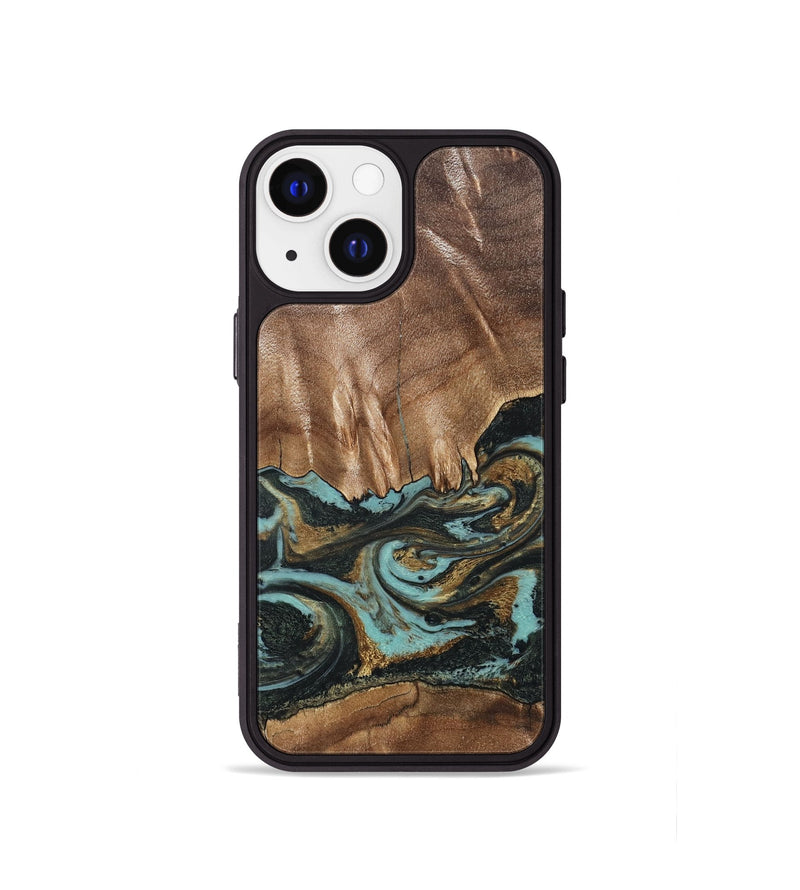 iPhone 13 mini Wood Phone Case - Mittie (Teal & Gold, 827495)