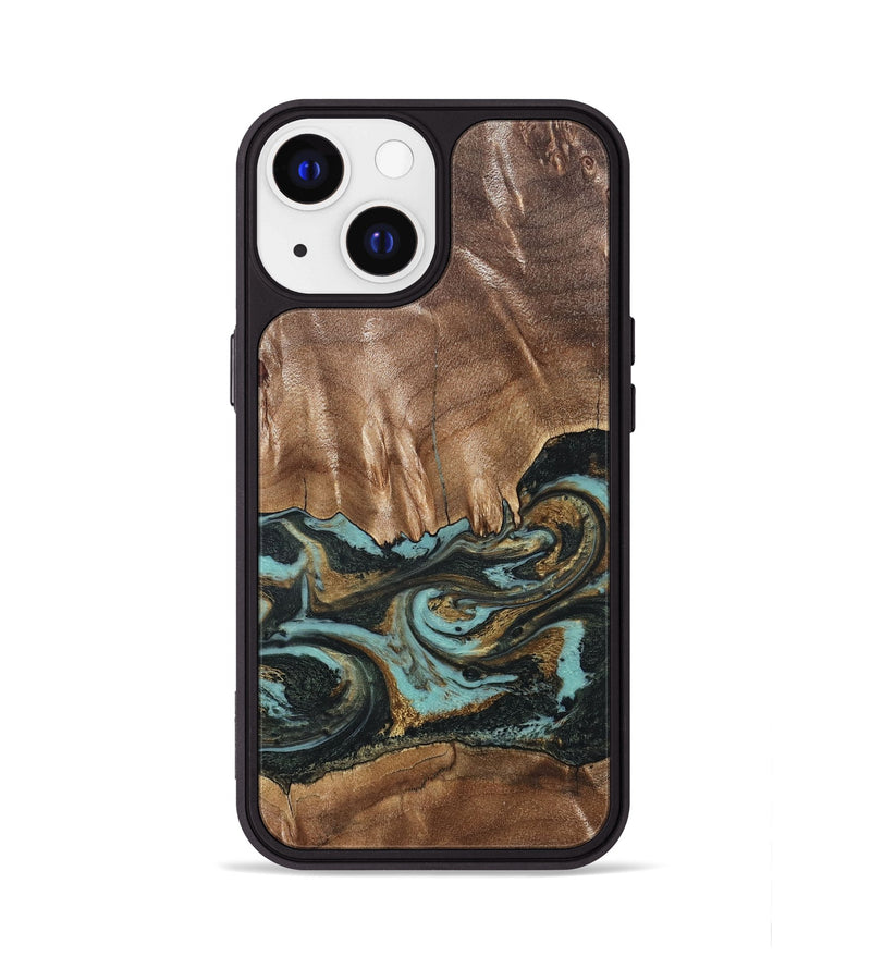 iPhone 13 Wood Phone Case - Mittie (Teal & Gold, 827495)