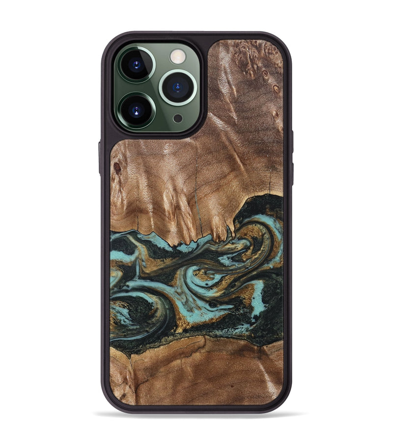 iPhone 13 Pro Max Wood Phone Case - Mittie (Teal & Gold, 827495)