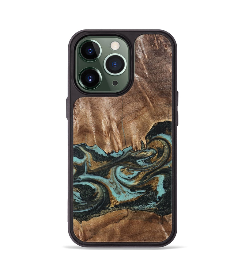 iPhone 13 Pro Wood Phone Case - Mittie (Teal & Gold, 827495)