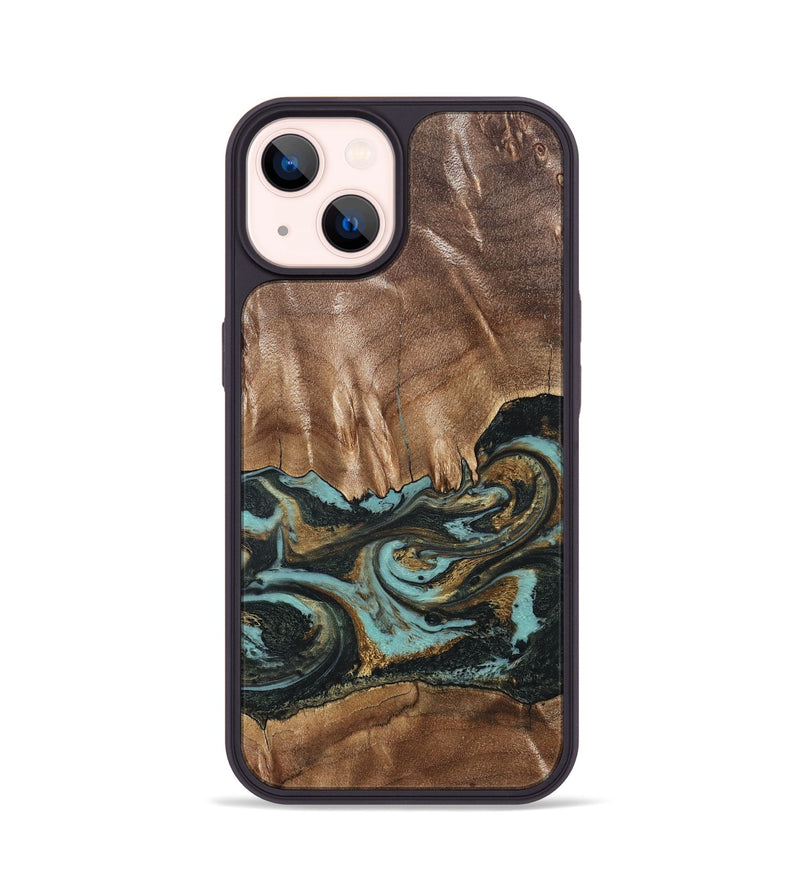 iPhone 14 Wood Phone Case - Mittie (Teal & Gold, 827495)