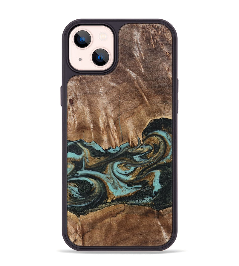 iPhone 14 Plus Wood Phone Case - Mittie (Teal & Gold, 827495)