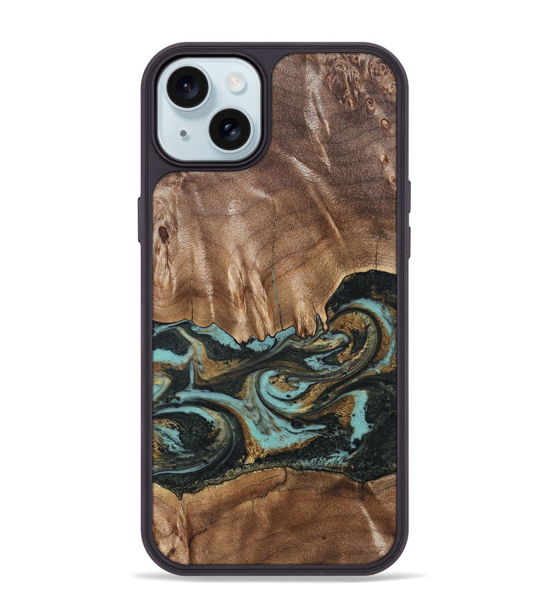 iPhone 15 Plus Wood Phone Case - Mittie (Teal & Gold, 827495)