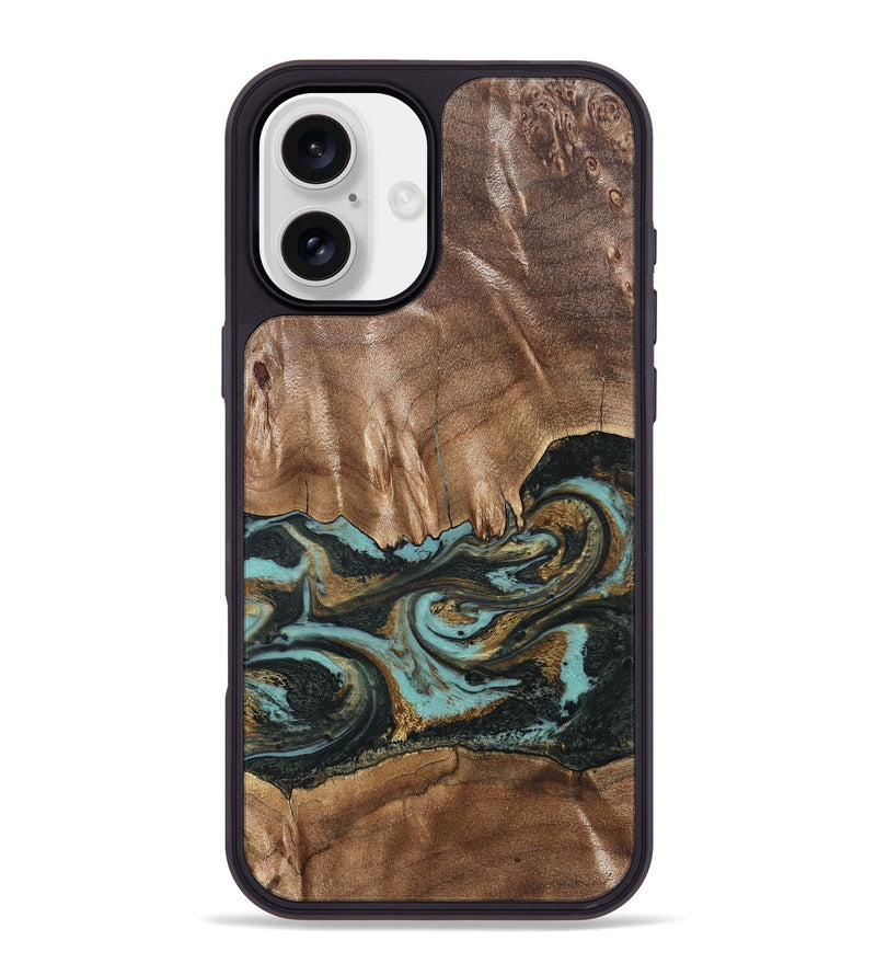 iPhone 16 Plus Wood Phone Case - Mittie (Teal & Gold, 827495)