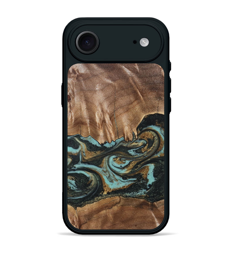 iPhone 17 Air Wood Phone Case - Mittie (Teal & Gold, 827495)