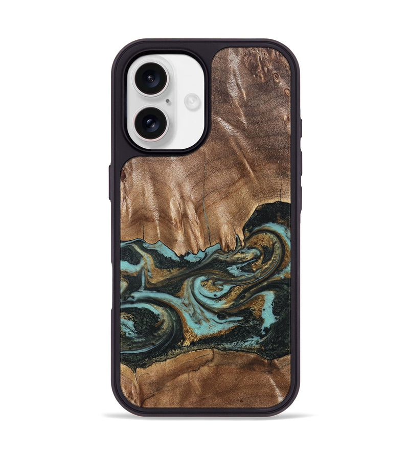 iPhone 17 Wood Phone Case - Mittie (Teal & Gold, 827495)