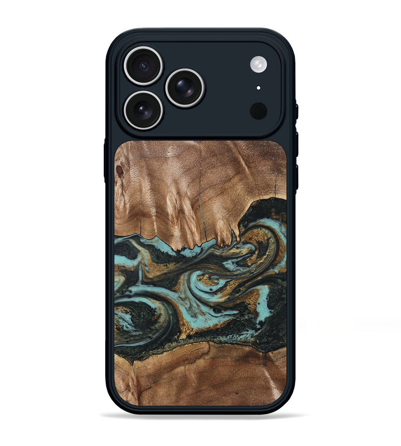 iPhone 17 Pro Max Wood Phone Case - Mittie (Teal & Gold, 827495)